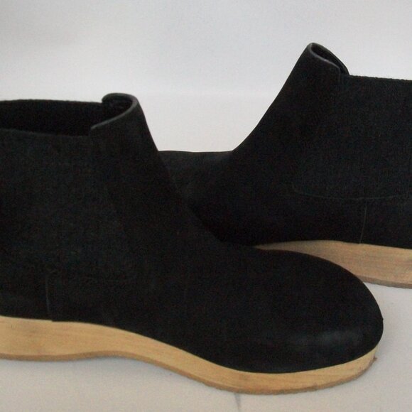 Eileen Fisher Black Suede Wood-Bottom Rubber Sole Chelsea Clog-Boots 9.5M $285 - Picture 5 of 8